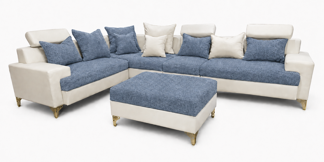 Maya L Shape Corner Sofa – Chenille Fabric with Matching Ottoman
