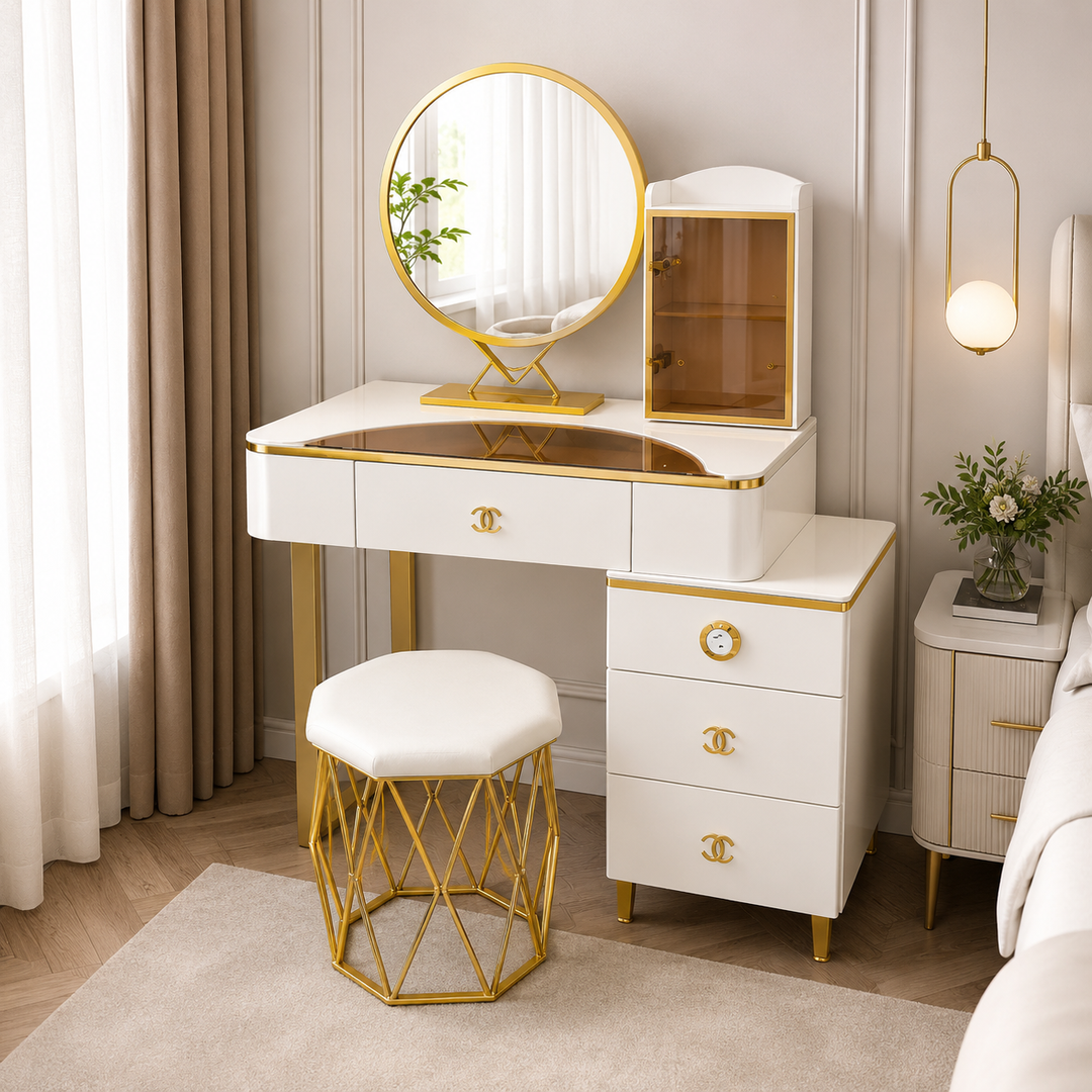 Luxuria Modern Dressing Table – White &amp; Gold