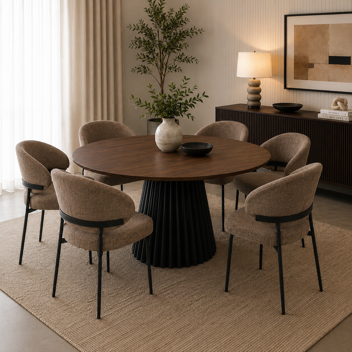 Halo 7-Piece Modern Round Dining Table Set with 6 Upholstered Chairs
