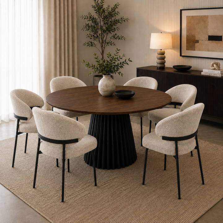 Halo 7-Piece Modern Round Dining Table Set with 6 Upholstered Chairs
