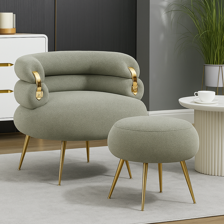 Ariah Upholstered Tufted Armchair With Footstool