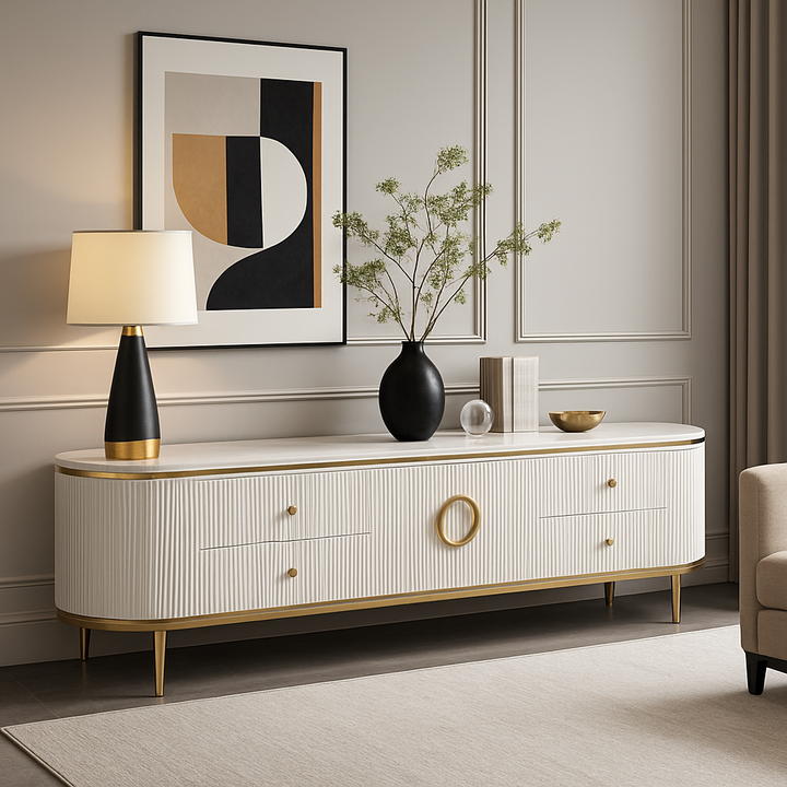 Amaya White & Gold Luxury Plasma Stand