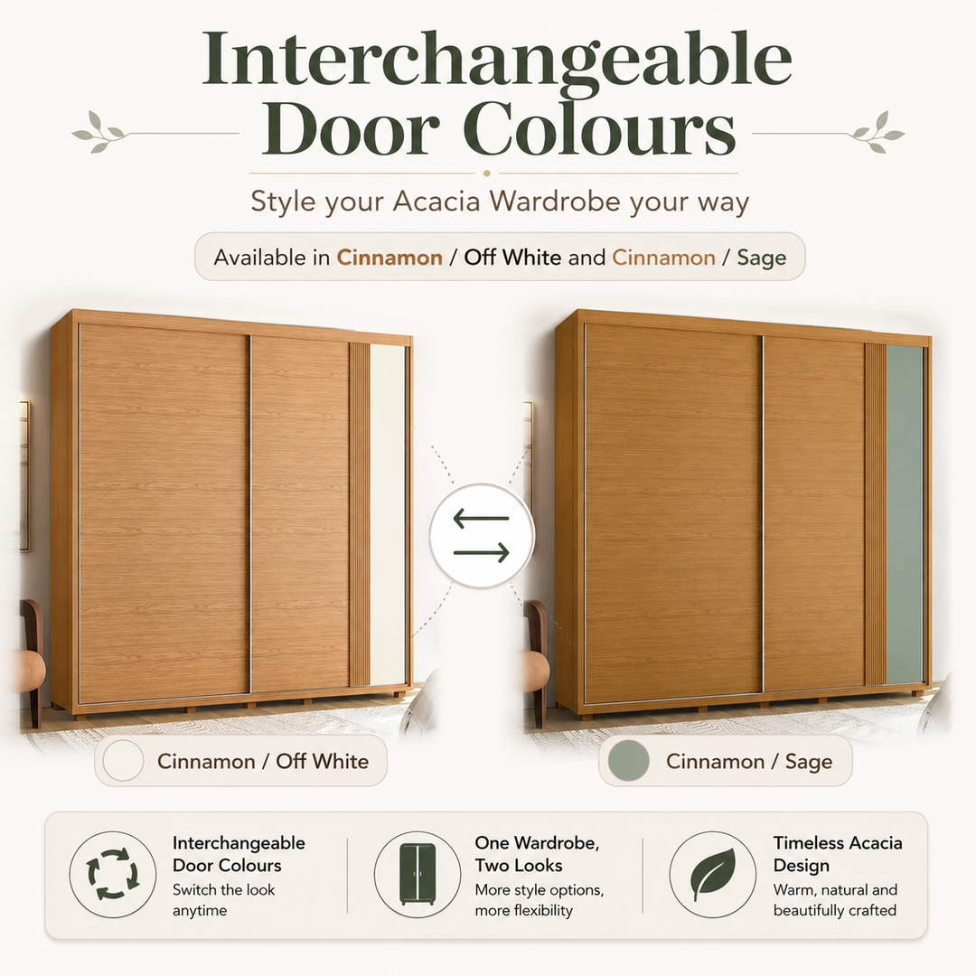 Acacia 2 Door Sliding Wardrobe with 4 Drawers