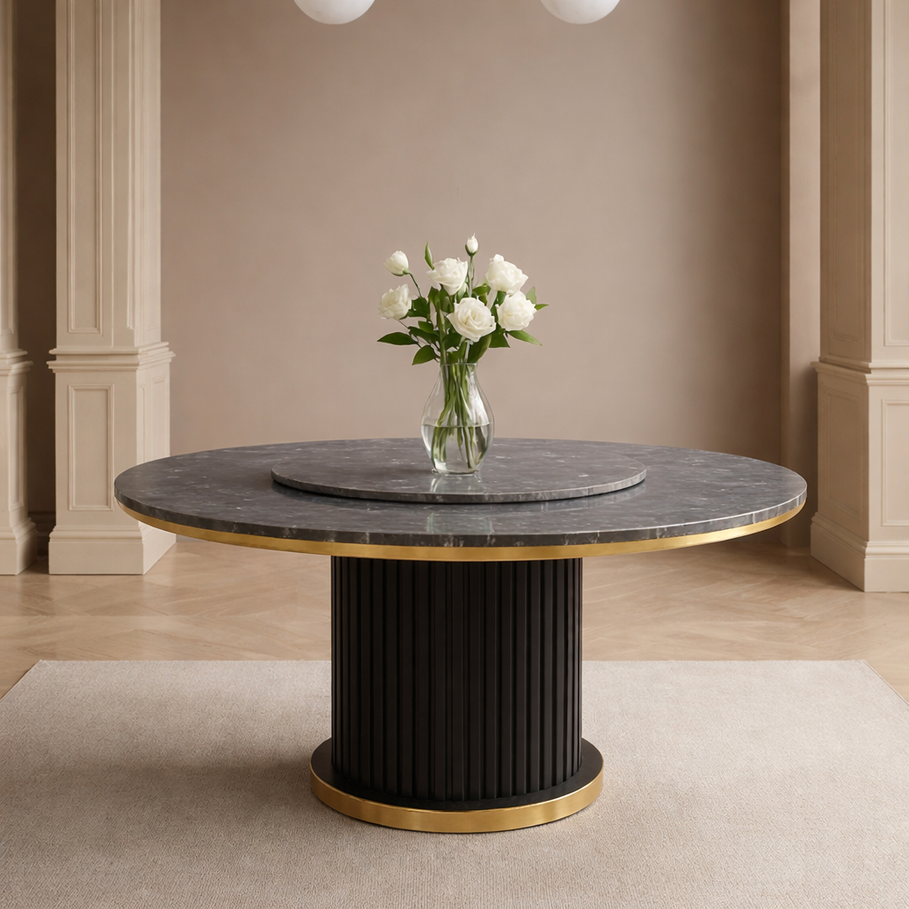 Mia Round Modern Room Dining Set – 5 Piece Marble & Gold Dining Suite
