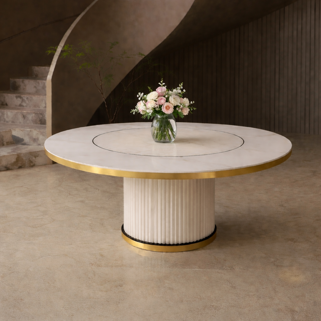 Mia Round Modern Room Dining Set – 5 Piece Marble & Gold Dining Suite
