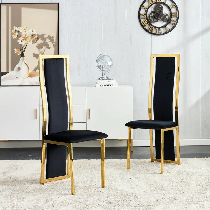 Atalia 7 Piece Modern Room Dining Set – Black & Gold Luxury Suite