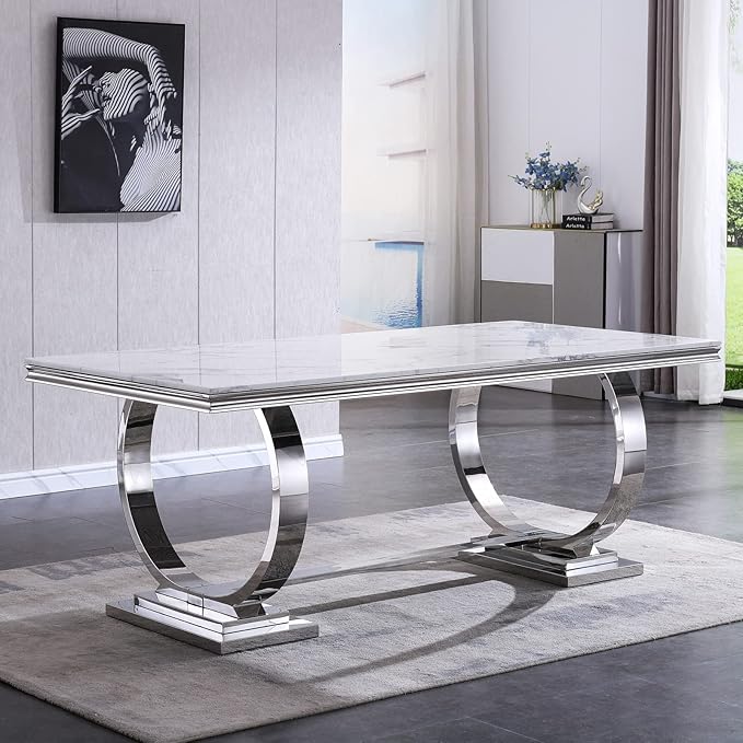 Elisa Modern Room Dining Set – 7 Piece Marble Look & Chrome Dining Suite