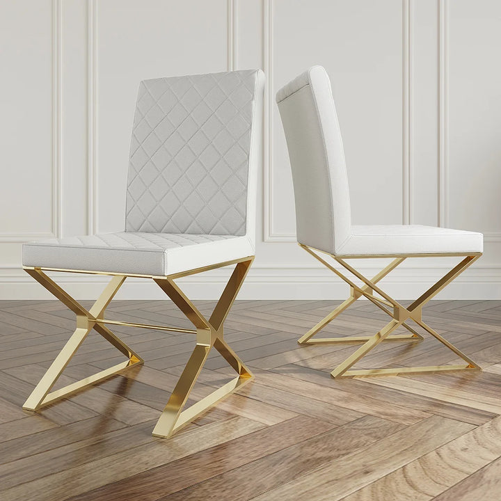 Denila Modern Room Dining Set – 7 Piece Marble & Gold Dining Suite