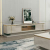 Kova Modern Gloss TV Stand with Gold Trim, Glass Display Storage