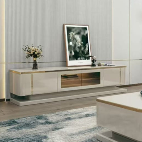 Kova Modern Gloss TV Stand with Gold Trim, Glass Display Storage