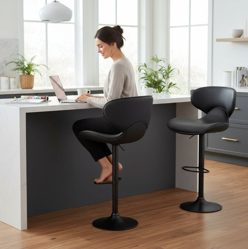 Phineas Set of 2 Shell Swivel PU Leather Gas-Lift Barstools