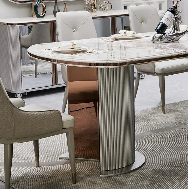 Eleanor Modern 8-Seater Marble Dining Table with Ribbed Pedestal Bases