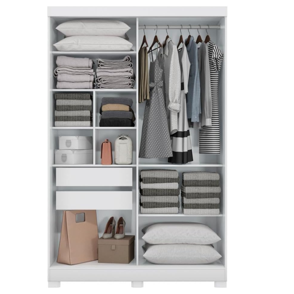 Mivada 2-Door 2-Drawer Sliding Wardrobe with Mirror