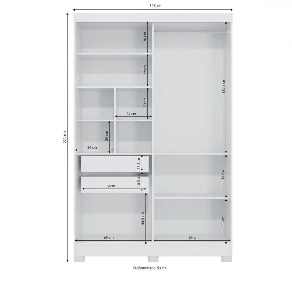 Mivada 2-Door 2-Drawer Sliding Wardrobe with Mirror