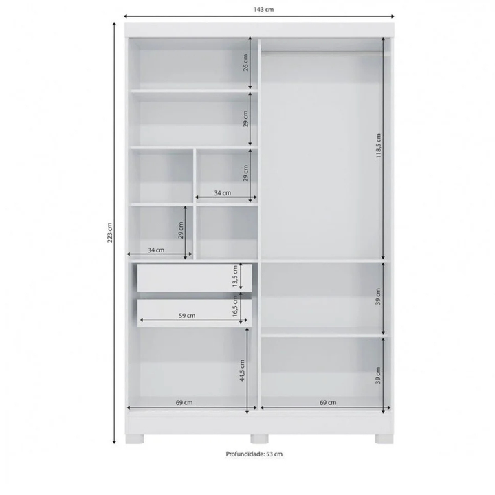 Mivada 2-Door 2-Drawer Sliding Wardrobe with Mirror