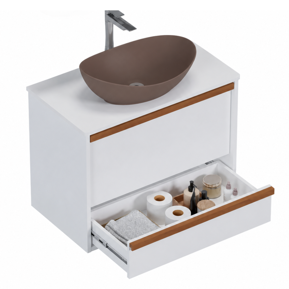 Amarílis White Wooden Bathroom Vanity-Bali Basin