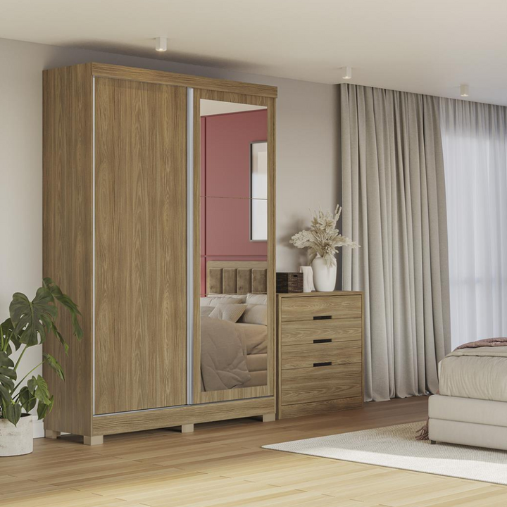 Mivada 2 Sliding Door With Mirror Wardrobe White