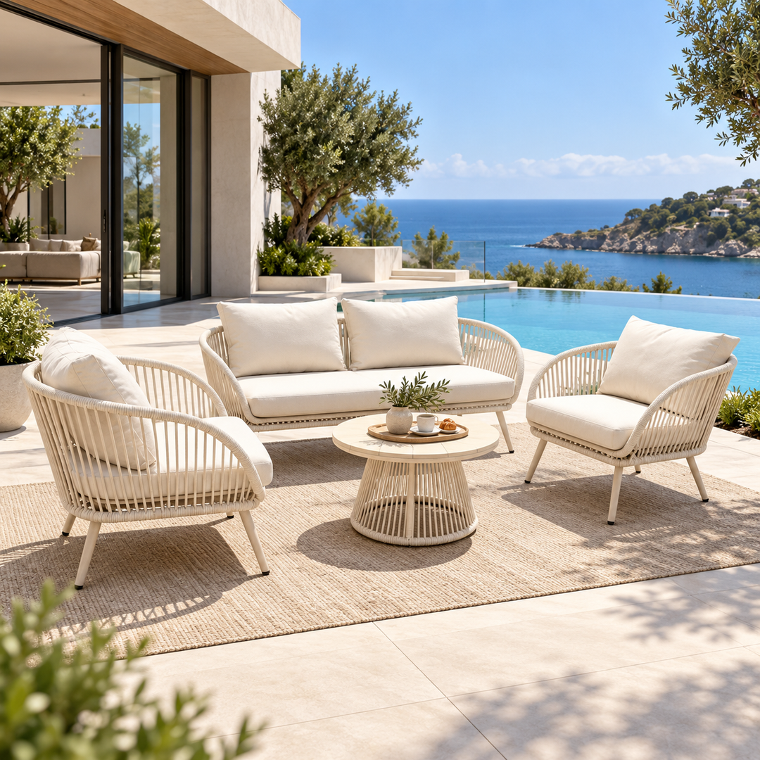 Loelle Woven 4-Piece Lounge Sofa Set with Round Coffee Table