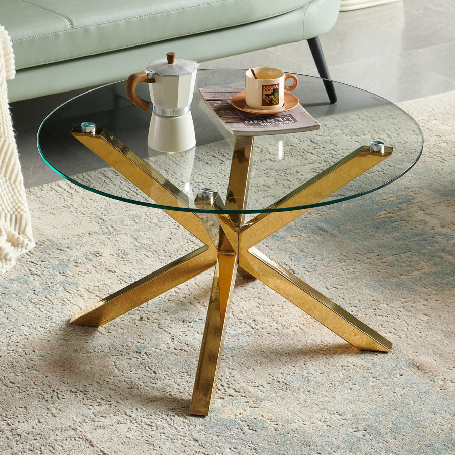 Aurora Round Glass Coffee Table – Gold & Silver