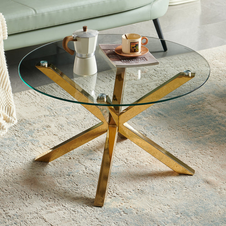 Aurora Round Glass Coffee Table – Gold & Silver