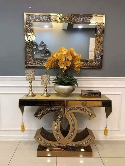 Chaco Rose Gold Mirrored Console Table Only