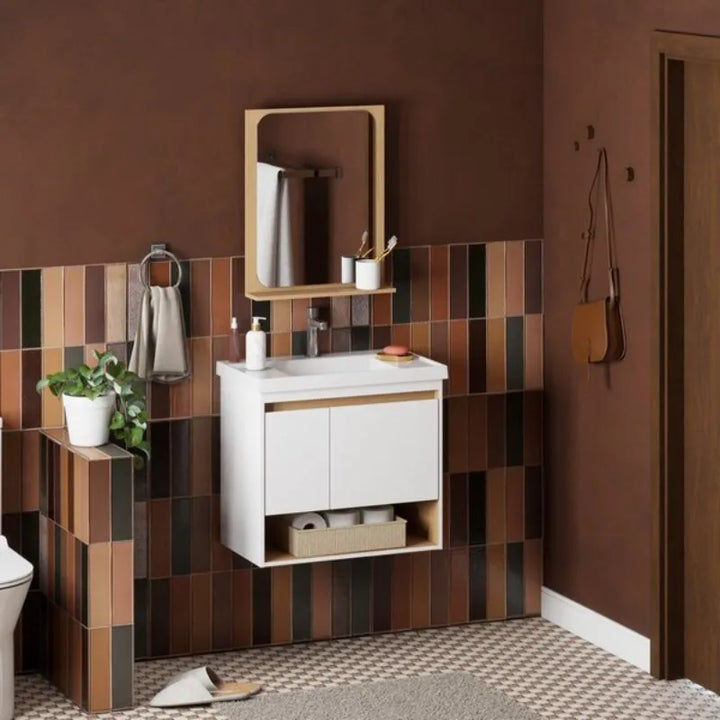 Verbena Vanity Set with Mirror and White Jequitibá Washbasin