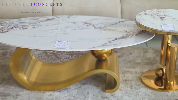 Raven Marble Top Modern Coffee Table & Side Table Set