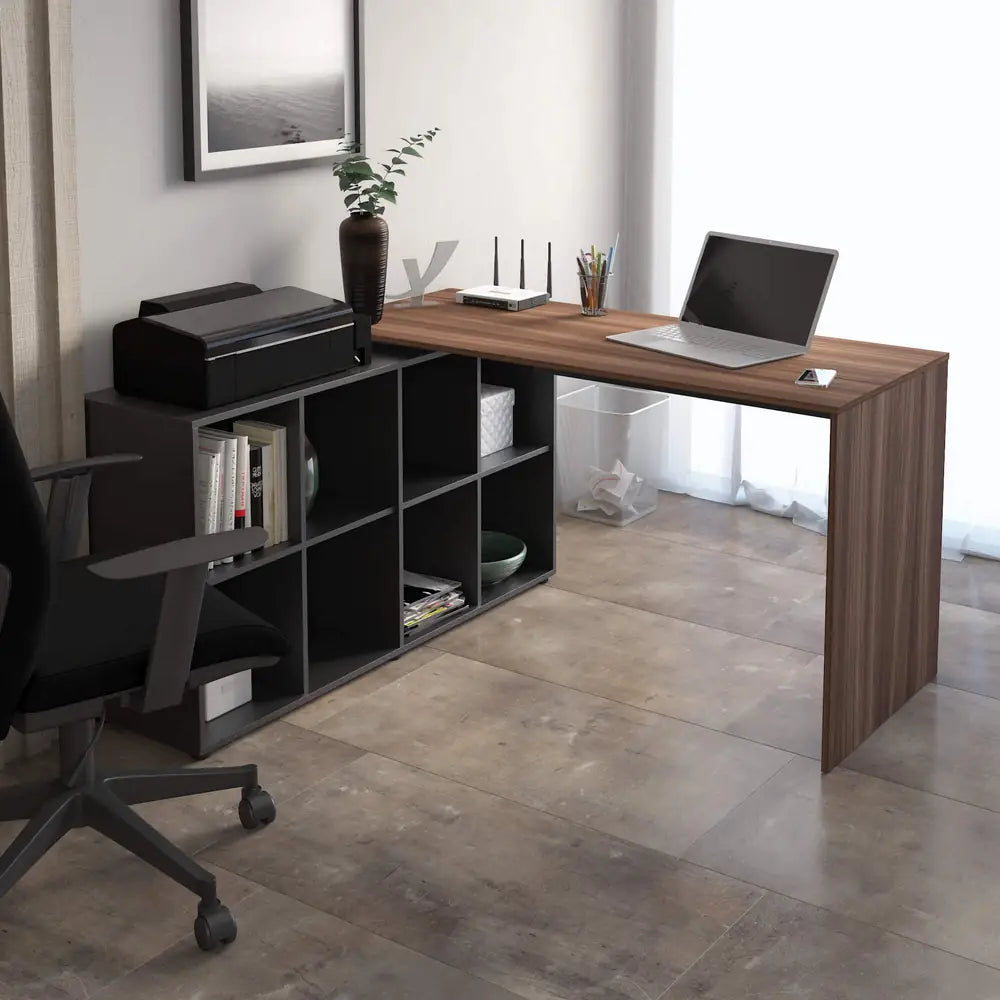 Netro Walnut Brown-Black Office Desk