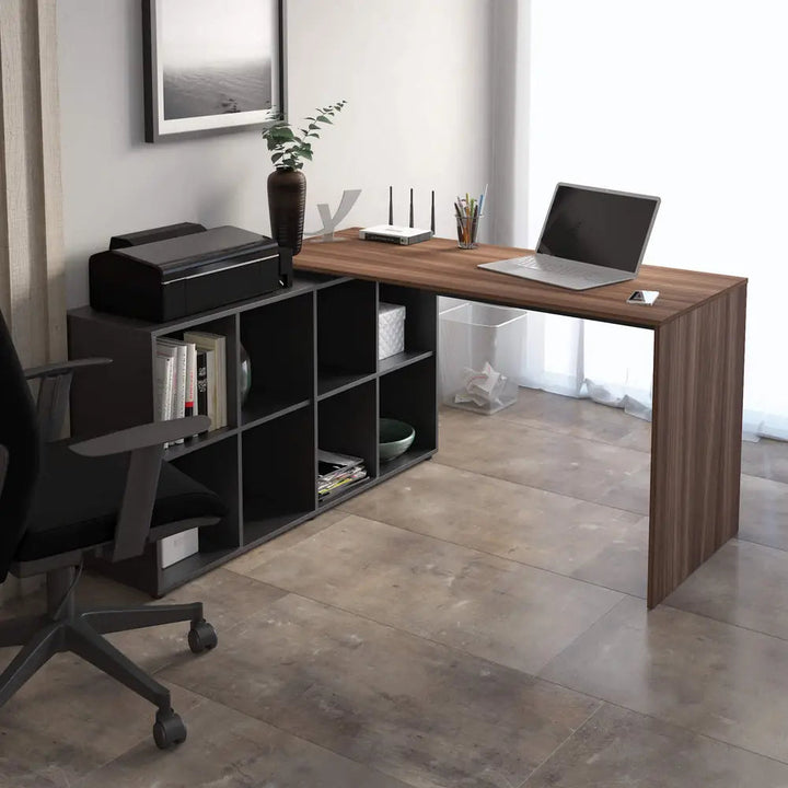 Netro Walnut Brown-Black Office Desk