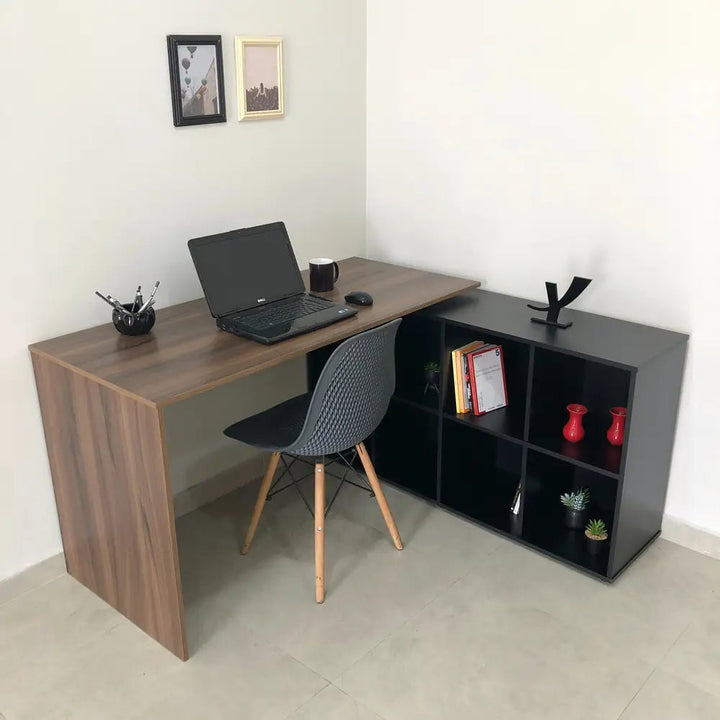 Netro Walnut Brown-Black Office Desk