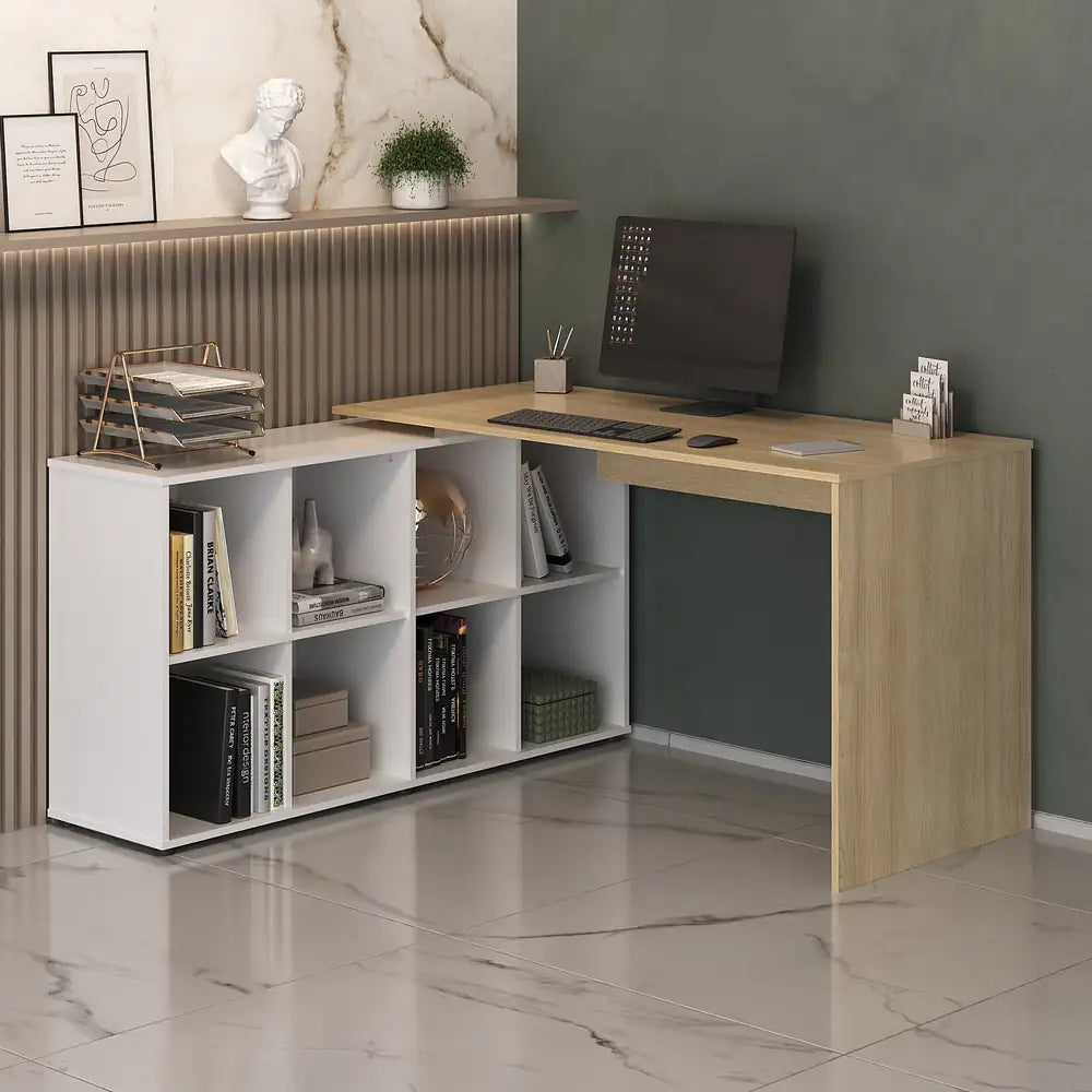 Netro Light Oak-White Office Desk