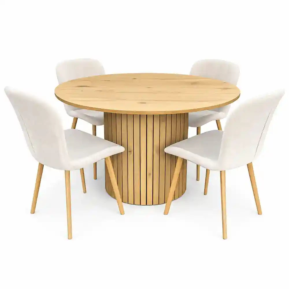 Oslo 5pc Dining Set Beige-Light Oak