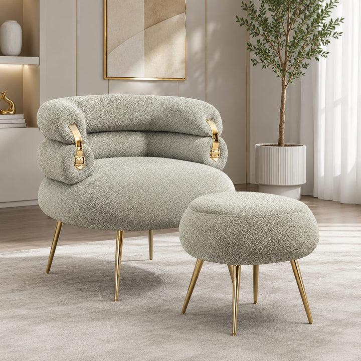 Ariah Upholstered Tufted Armchair With Footstool