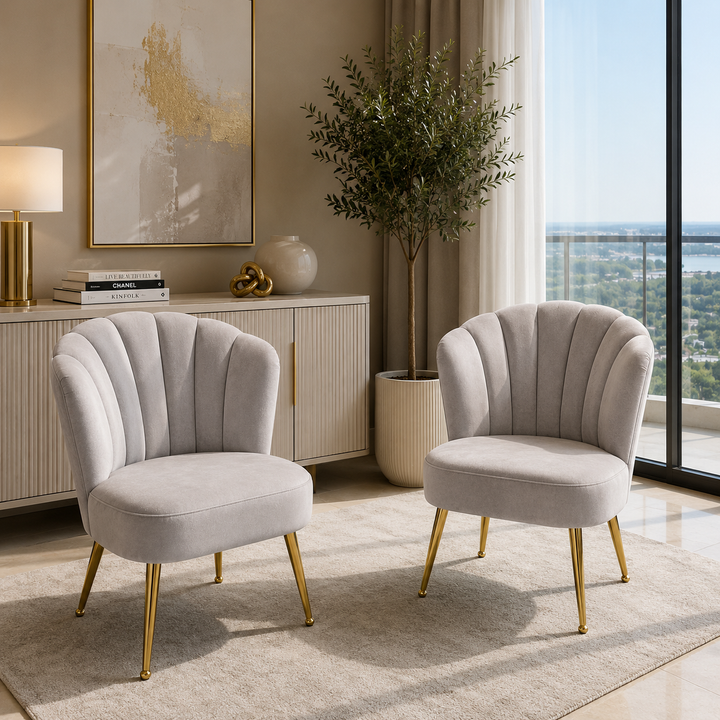 Honey Velvet Scalloped Dining Chair