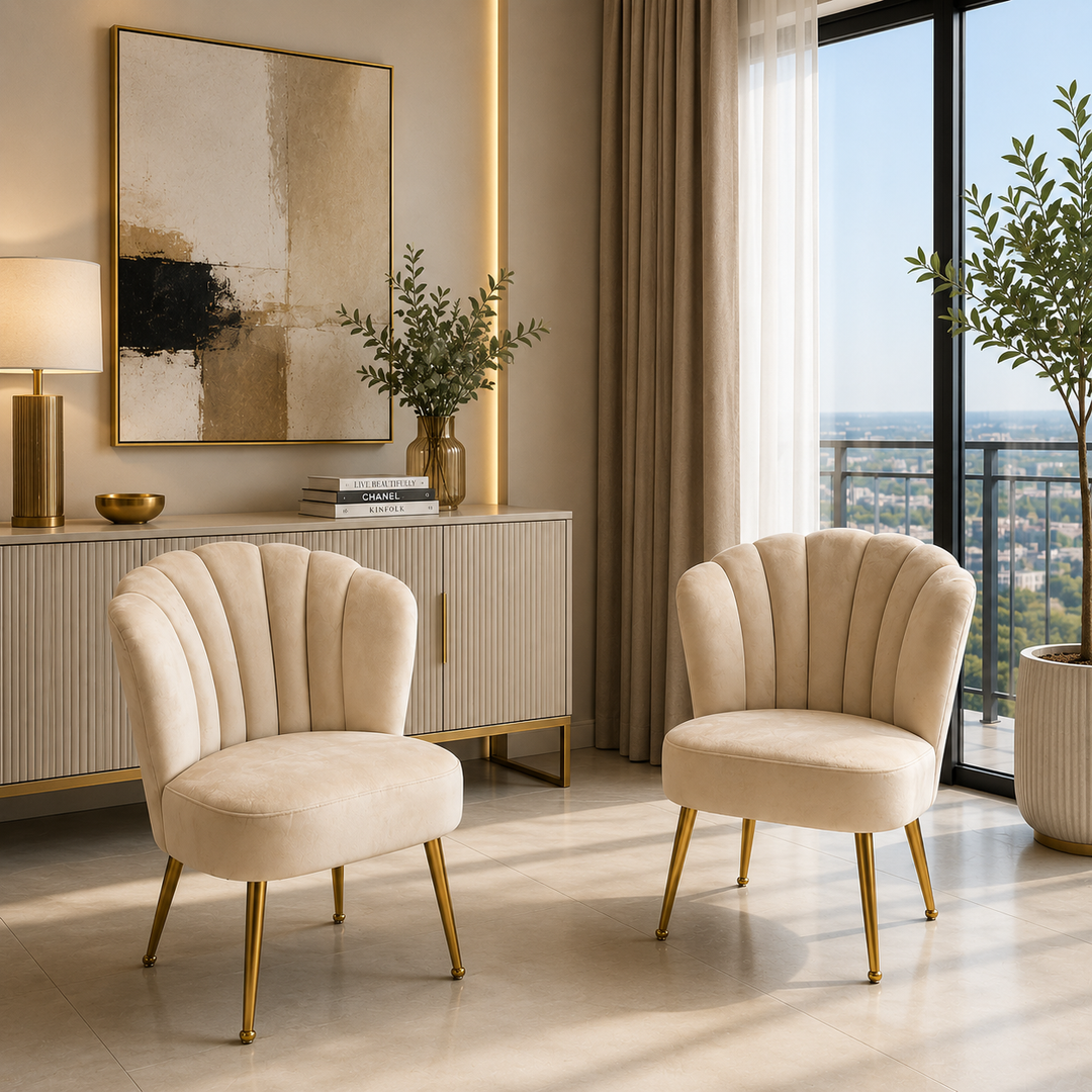Honey Velvet Scalloped Dining Chair