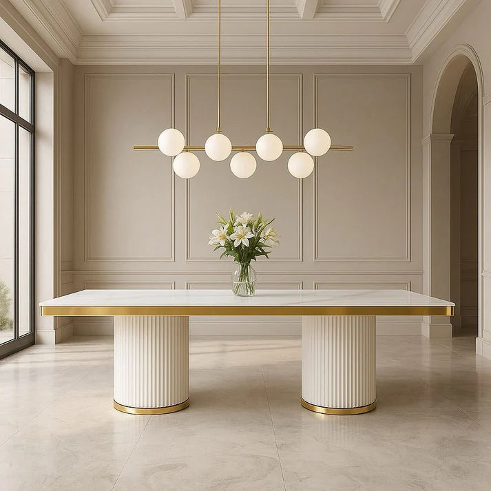 Denila Curve Dining Table- Cream & Gold