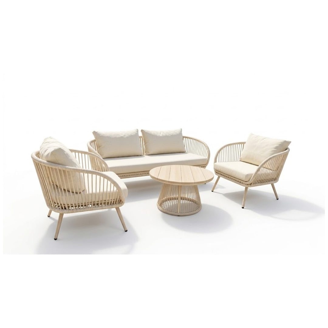 Loelle Woven 4-Piece Lounge Sofa Set with Round Coffee Table
