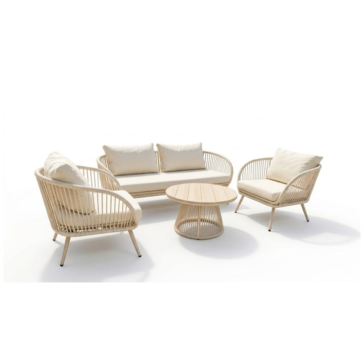 Loelle Woven 4-Piece Lounge Sofa Set with Round Coffee Table